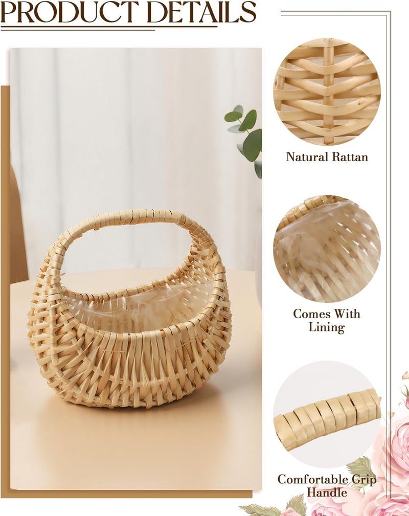 OXDFK 4 PCS Rattan Half Moon Wicker Basket, Small Wicker Woven Basket with Handle, Woven Wedding Flower Girl Baskets, Picnic Basket, for Home Wedding Decor, Photo Props, Camping - Image 5